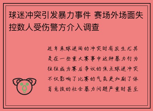 球迷冲突引发暴力事件 赛场外场面失控数人受伤警方介入调查