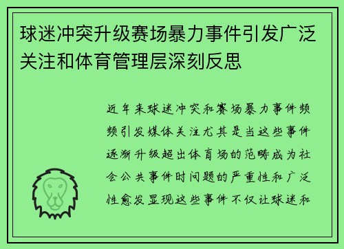 球迷冲突升级赛场暴力事件引发广泛关注和体育管理层深刻反思